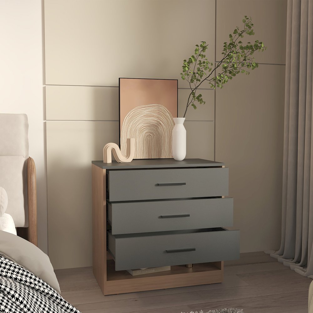 Artondale Dresser, 3 Drawers, 1 Shelf, Matt Gray / Natural Oak. Picture 5
