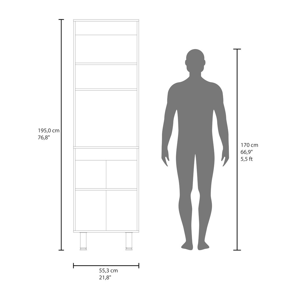 Kitchen Pantry with Microwave Space, Four Shelves, Closed Storage, Natural Oak. Picture 6