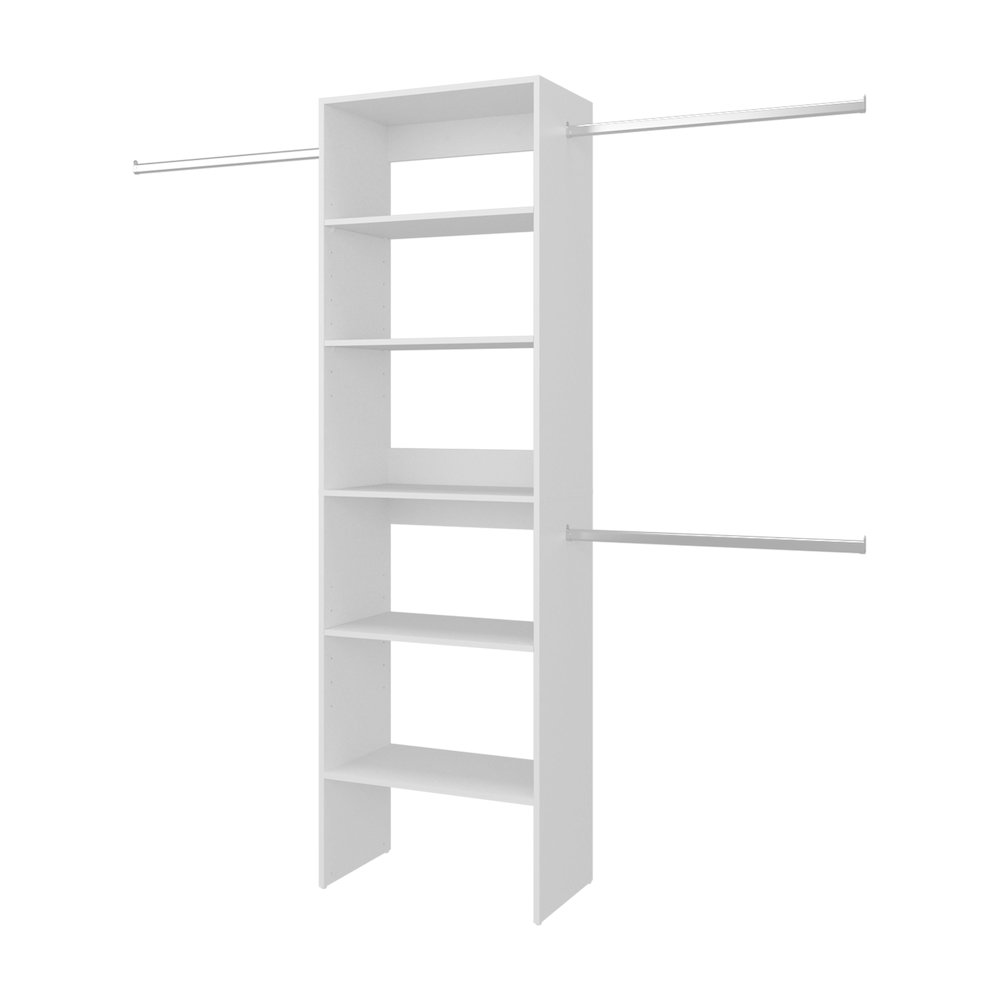 Modular Closet System with Open Shelves, Dual Hanging Rods, White. Picture 2