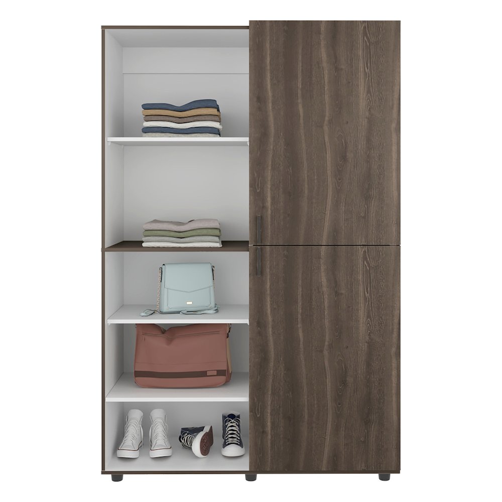 Brewster Wardrobe, 2 Doors, 6 Legs, 7 Shelves, Walnut / White. Picture 6