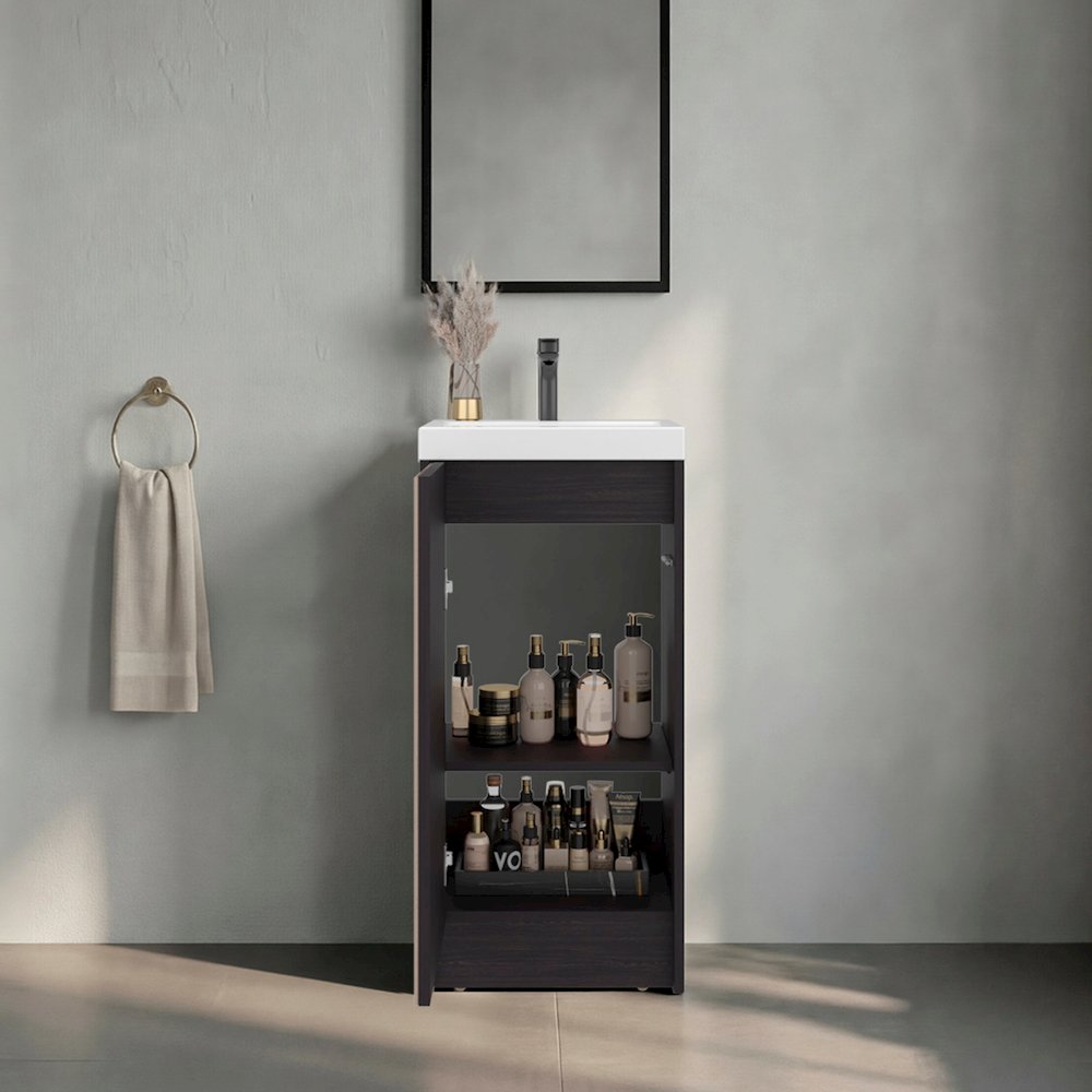 Homer Floor Bathroom 32" H, One Door and Two Interior Shelve, Black Wengue. Picture 2