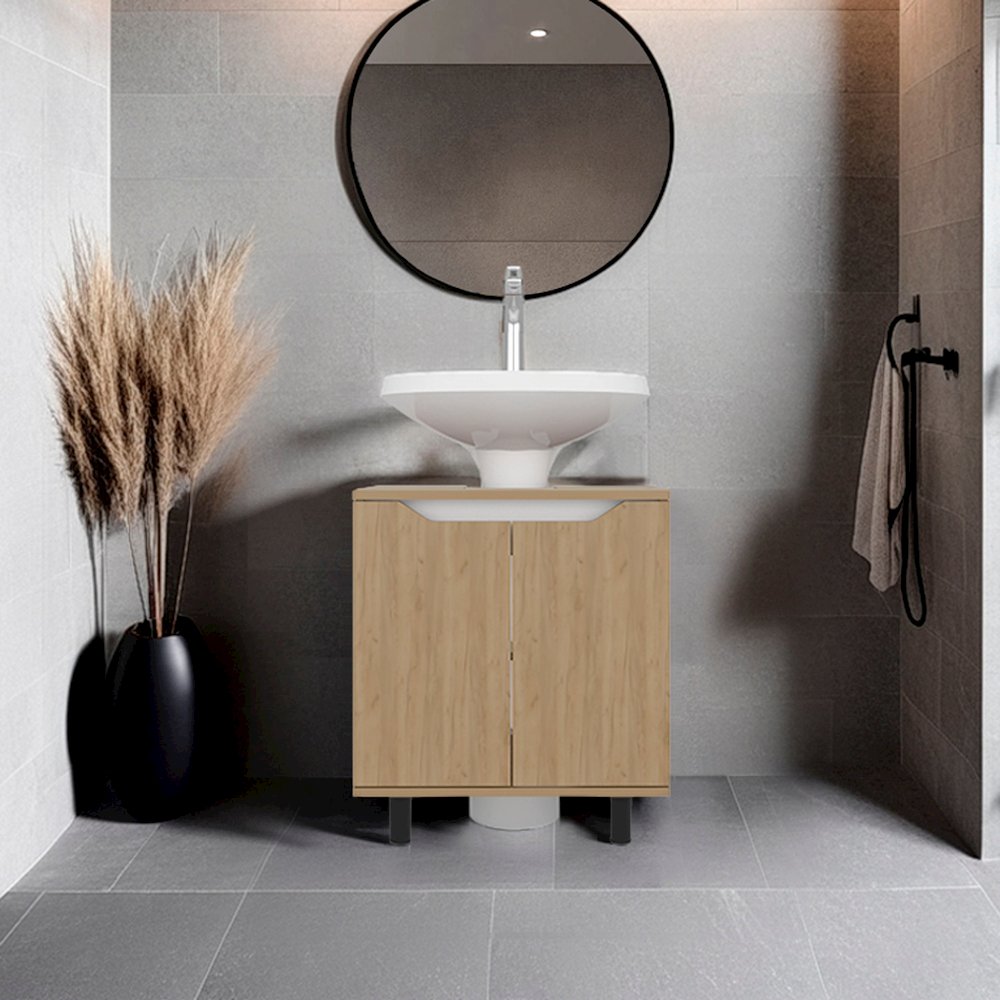 Castalia Under Sink Storage, 2 Doors, 2 Shelves, 4 Legs, Natural Oak. Picture 3