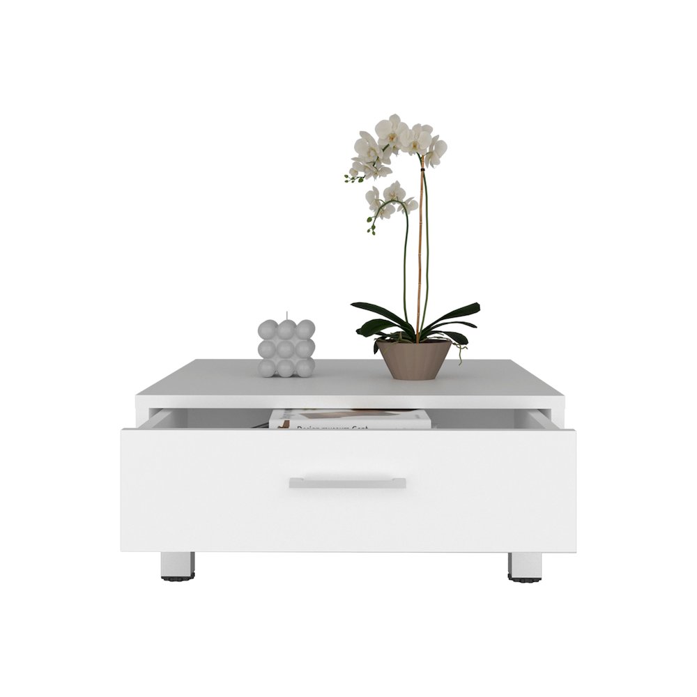 Athens Coffee Table, One Drawer, Four Legs, White. Picture 4