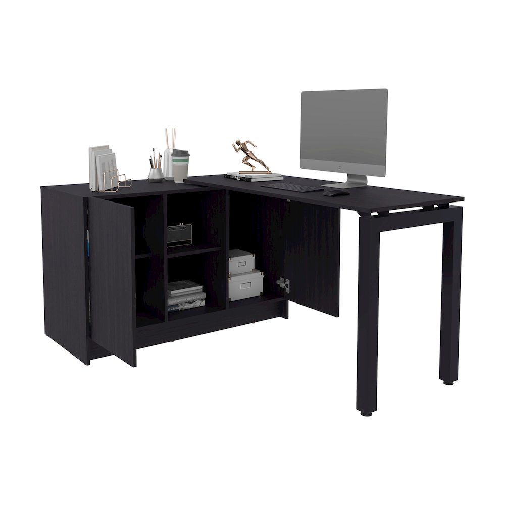 Afton Desk, 2 Doors, 4 Shelves, 2 Legs, Black Wengue. Picture 3