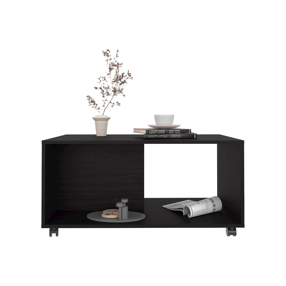 Denton Coffee Table, 4 Wheels, 1 Shelf, Black. Picture 7