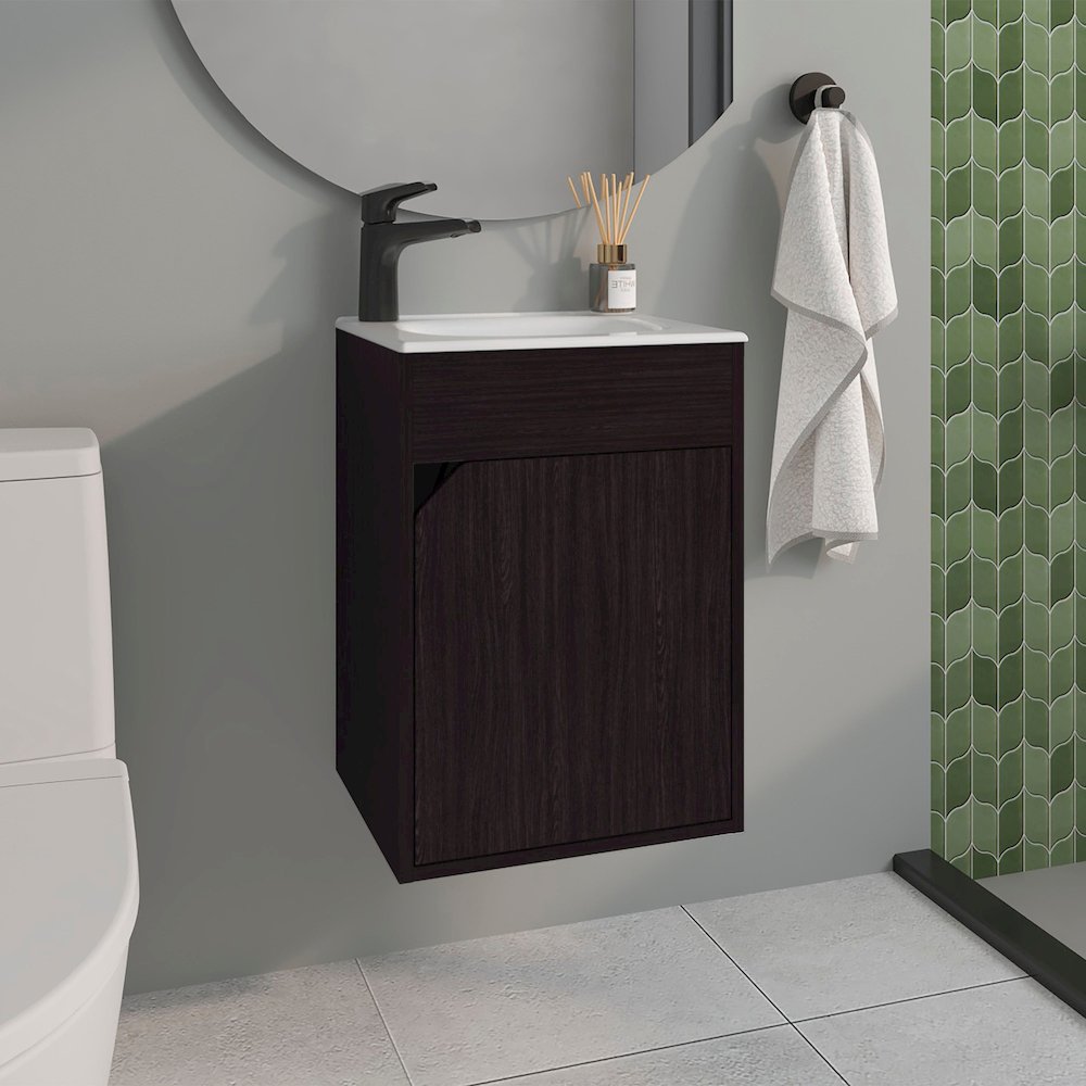 Klawock Bathroom Vanity, 1 Door, Black Wengue. Picture 7