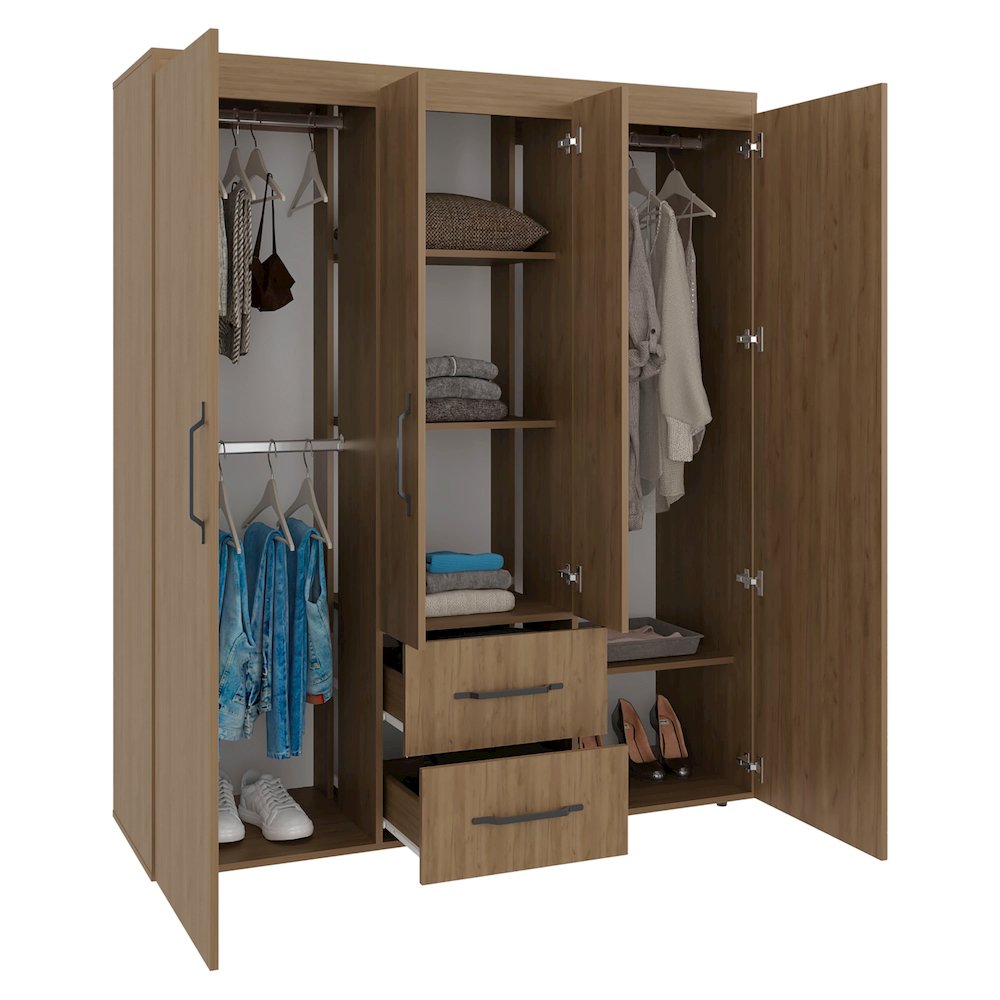 Wardrobe, Deluxe Armoire with Multiple Storage Options, Metal Accents, Oak. Picture 7