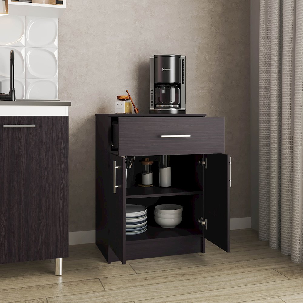 Pantry Organizer Cabinet with One Drawer, Two Interior Shelves, and Two Doors. Picture 7
