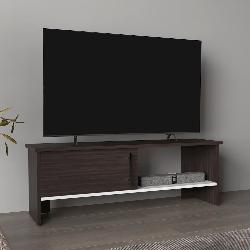 Trenton TV Stand, 1 Door, 1 Shelf, Dark Oak / White. Picture 4