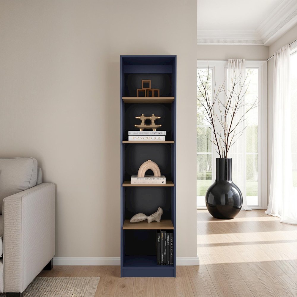 Bogue Bookcase, 5 Shelves, Alby Blue / Natural Oak. Picture 4