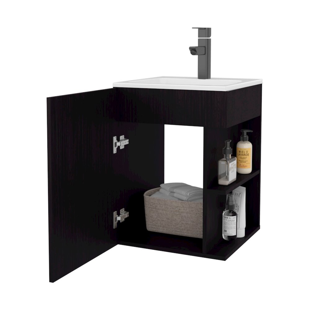 Froid Bathroom Vanity, 1 Door, 3 shelves, Black Wengue. Picture 3