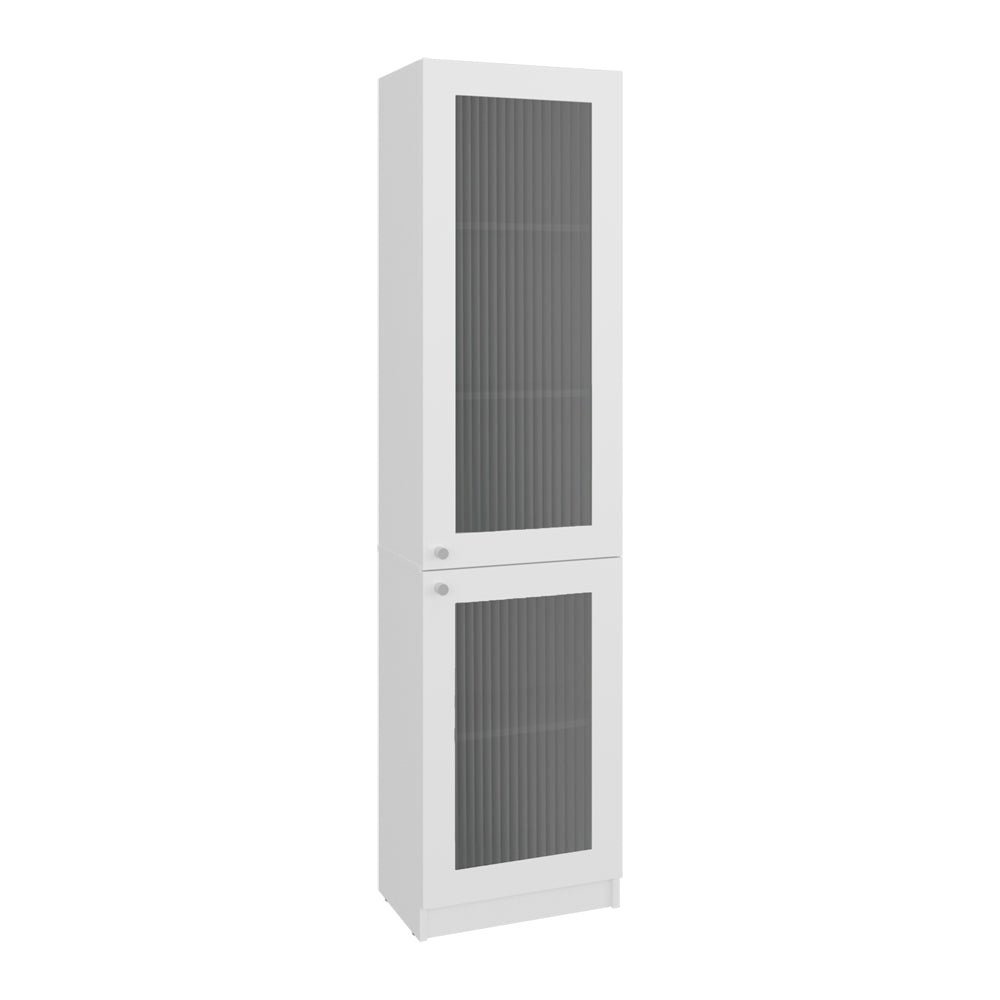 Tall Bookcase 71" H with 2 Fluted Panel Doors, Five Interior Shelves, White. Picture 7