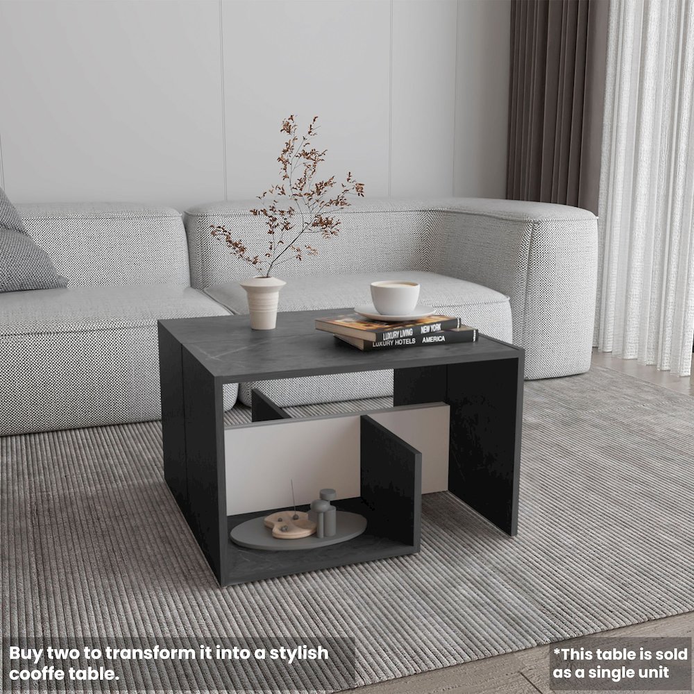 Stebbins Side Table, 2 Shelves, Onyx / White. Picture 3