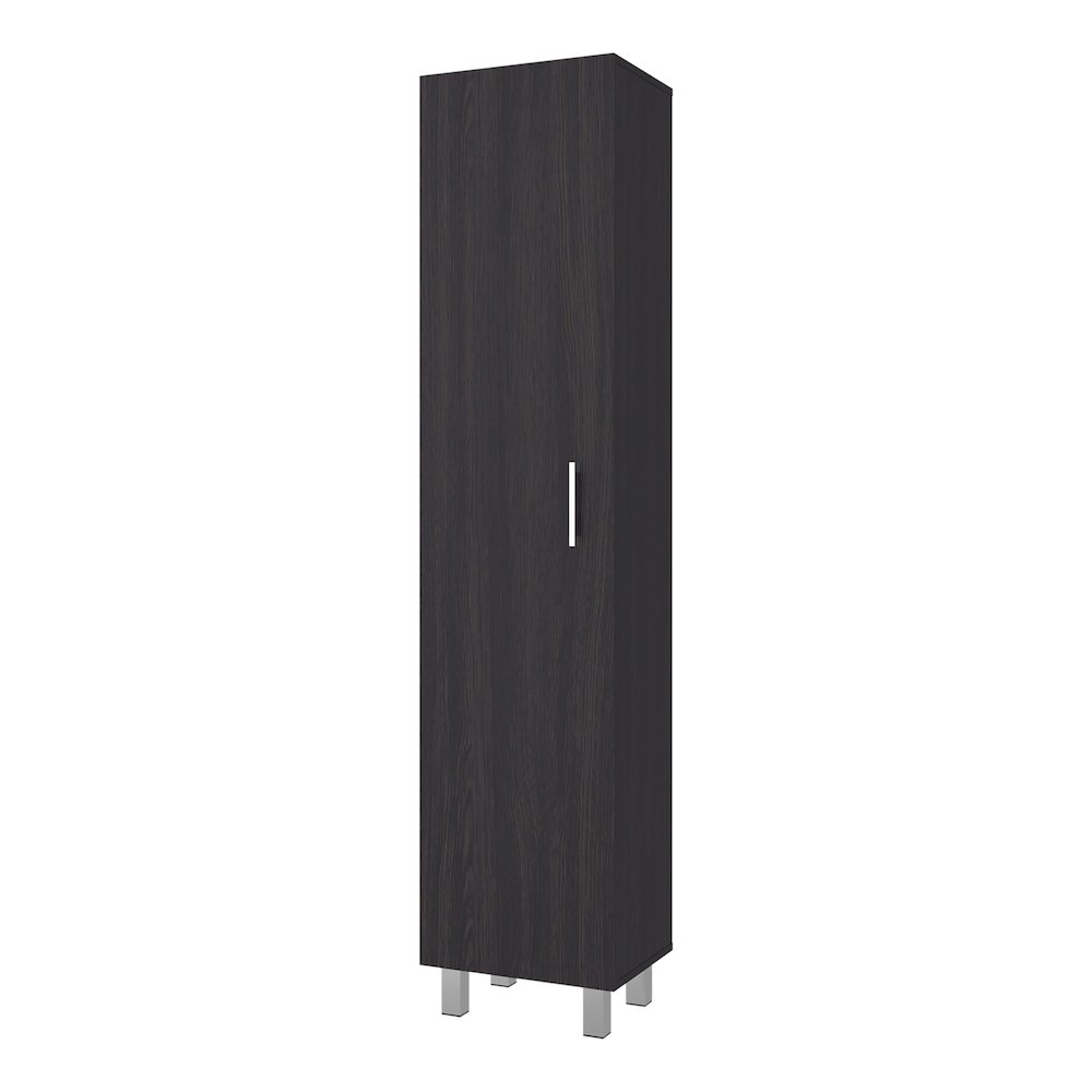 Vernon Slim Storage Cabinet with 4-Tier Shelf and Broom Hangers, Black Wengue. Picture 8