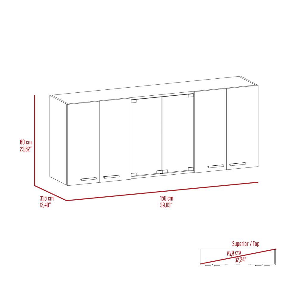 Tigard 2 Piece Kitchen Set, Syros Kitchen Island Cart + 150 Wall Cabinet Glass. Picture 4