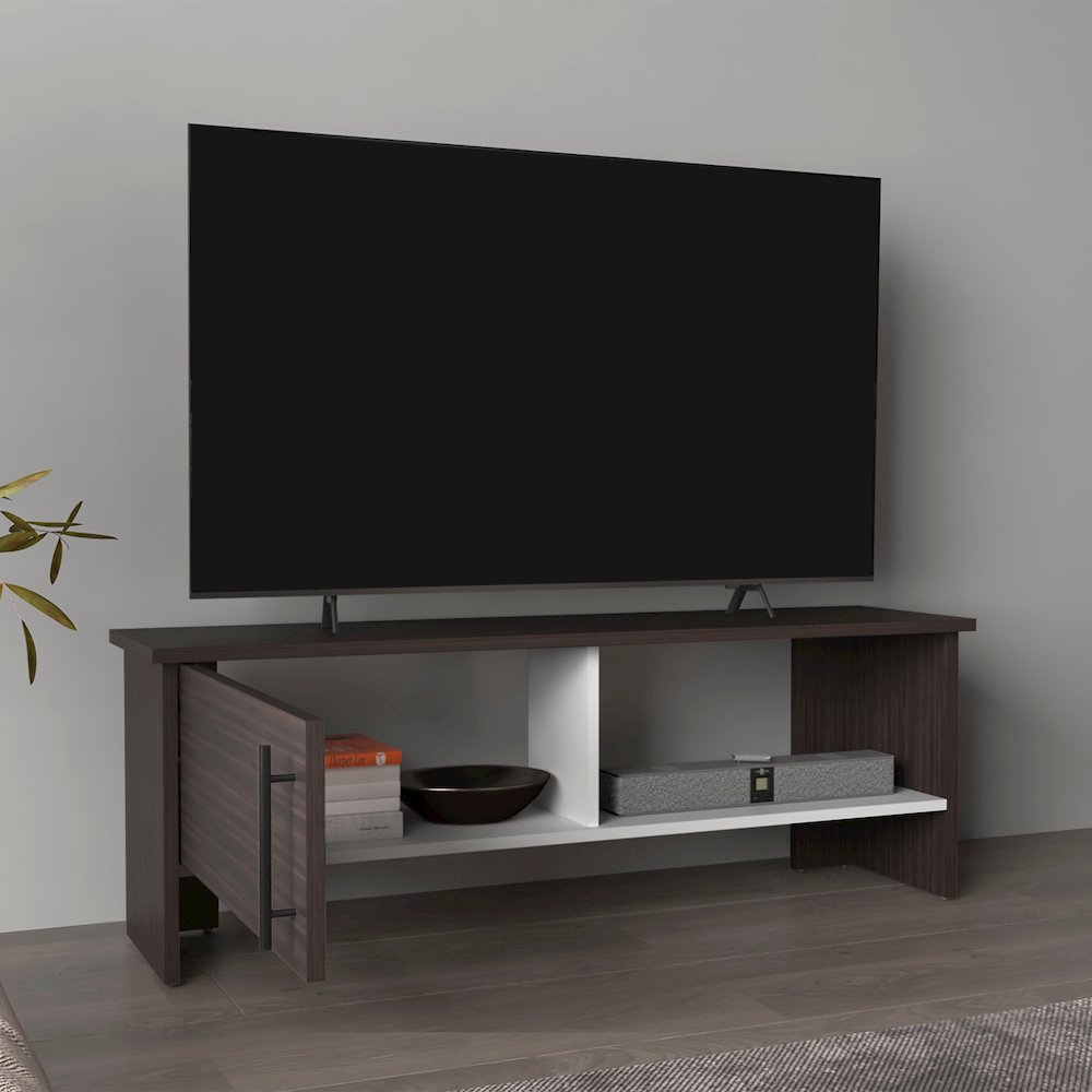Trenton TV Stand, 1 Door, 1 Shelf, Dark Oak / White. Picture 5