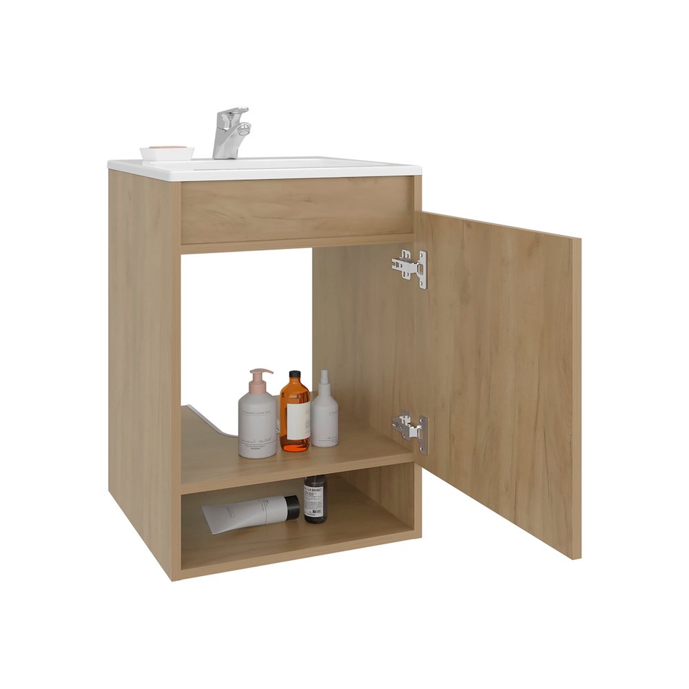 Elsie Bathroom Vanity, 1 Door, 2 Shelves, Natural Oak. Picture 2