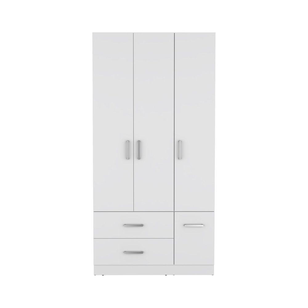 Armoire Wardrove 71", 4 Doors, Hanging Rod, 3 Cabinets, 6 Shelves, White. Picture 3