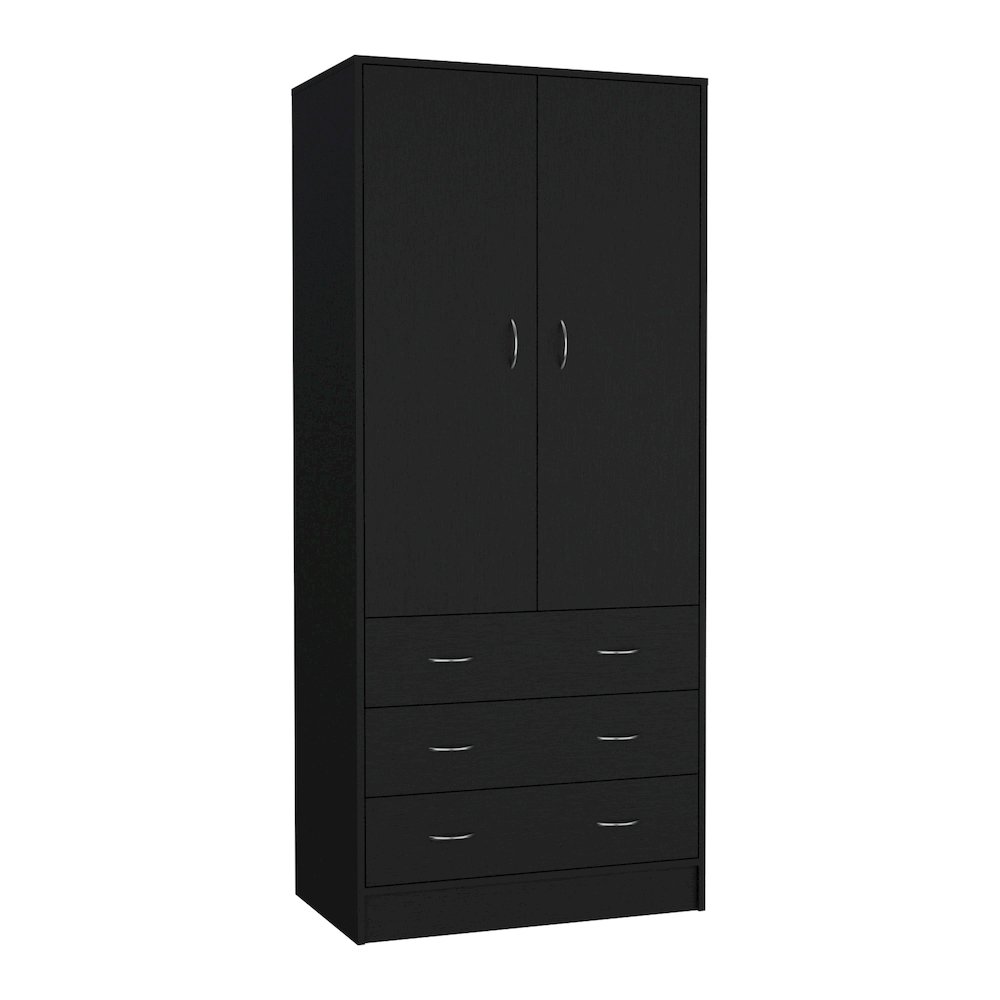 Armoire 71" H, with 2 doors, 3 drawers and 1 hanging rod, Black. Picture 3