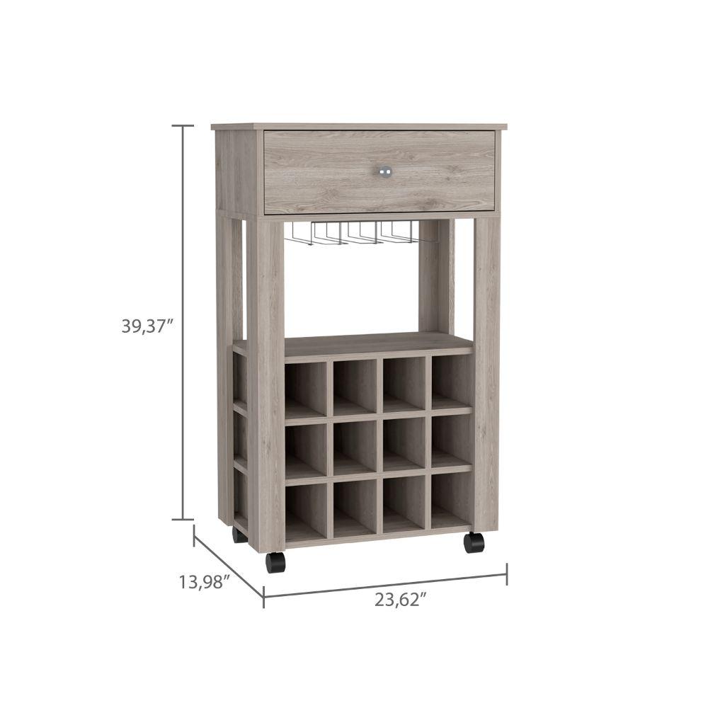 DEPOT E-SHOP Margh Bar Cart, Twelve Wine Cubbies, Four Legs, One Open Shelf, Countertop- Light Grey, For Kitchen. Picture 4