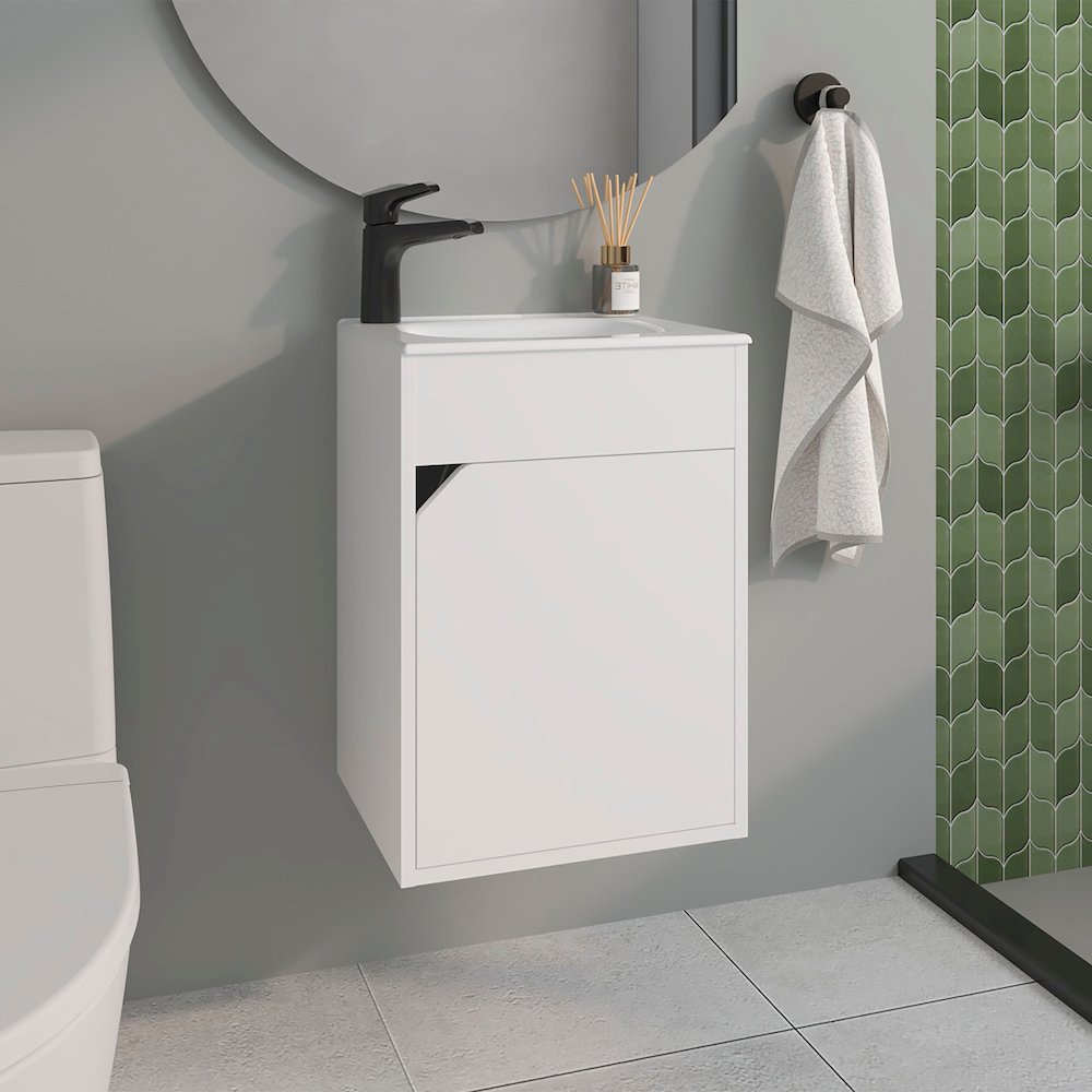 Klawock Bathroom Vanity, 1 Door, White. Picture 7