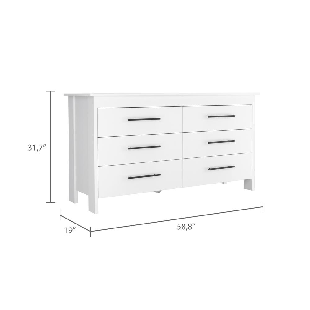 Paris 6 Drawer Double Dresser - White. Picture 6