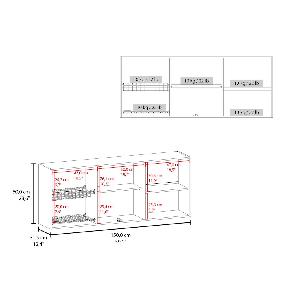 150 Wall Cabinet with Four Doors, Two Internal Shelves. Picture 5