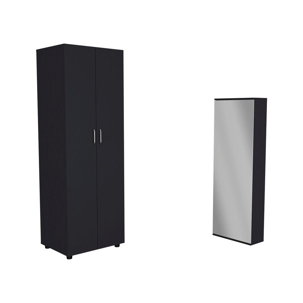 Teller 2 Piece Bedroom Set, London Armoire + Baltimore Shoe Rack, Black. Picture 1