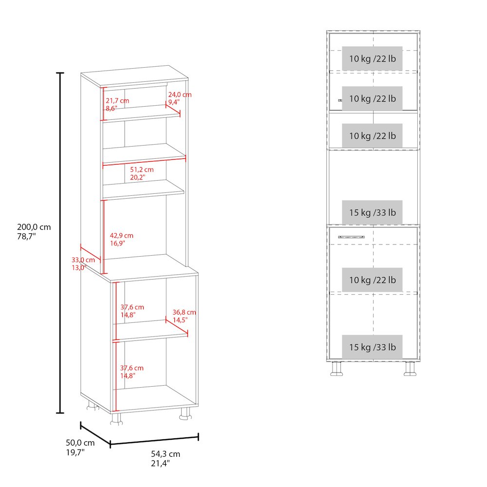 Posen Kitchen Pantry, 2 Doors, 4 Legs, 5 Shelves, White. Picture 6