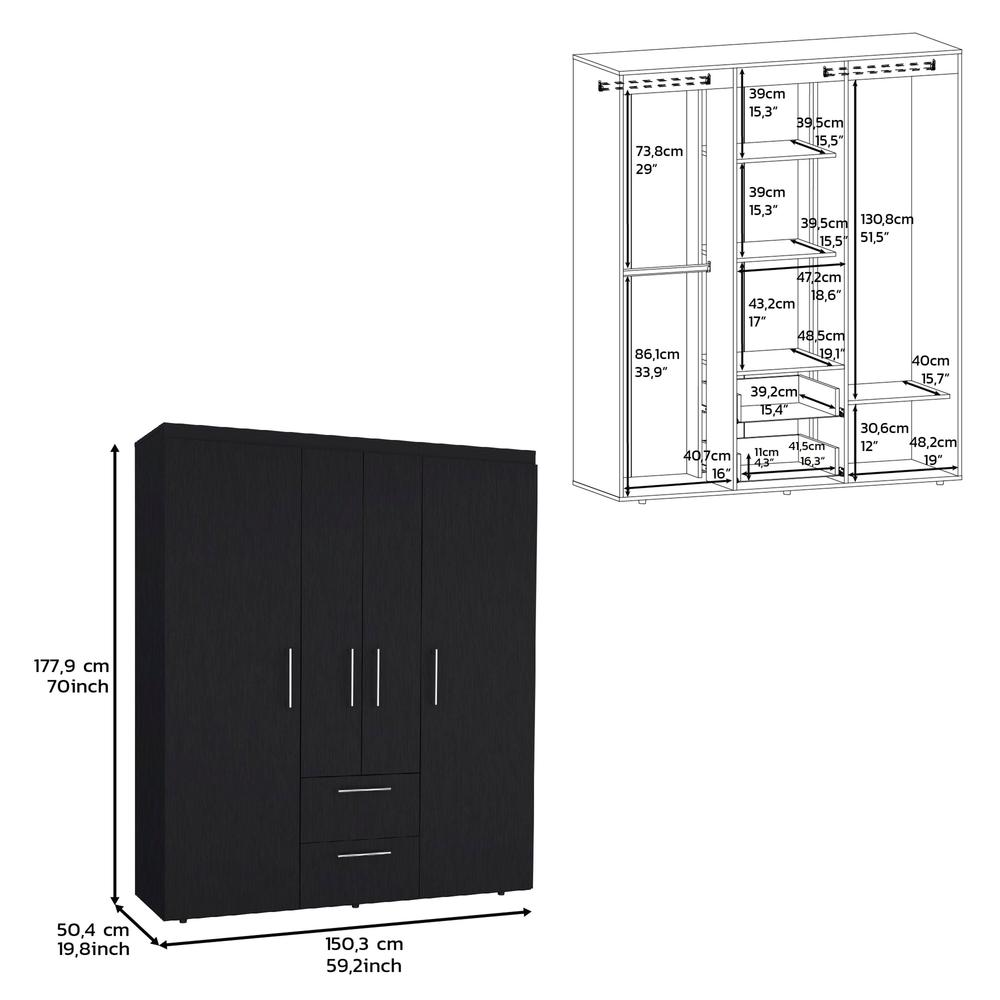 Valier Wardrobe, Deluxe Armoire with Multiple Storage Options and Metal Accents. Picture 7