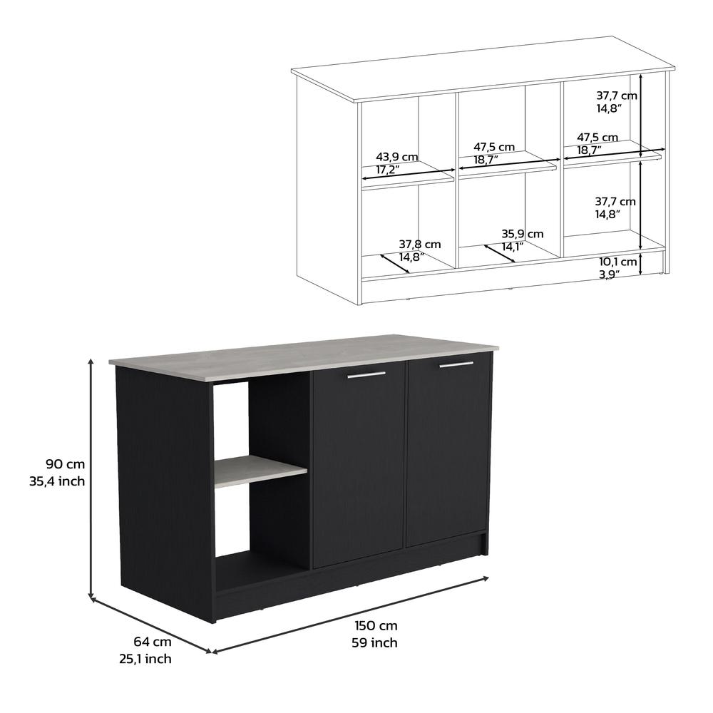 Kitchen Island with Large Countertop, Open Storage Shelves/Double Door Cabinet. Picture 4