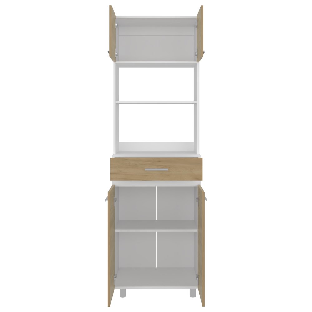Beggs Kitchen Pantry, 4 Doors, 1 Drawer, 4 Legs, 4 Shelves, Natural Oak / White. Picture 2