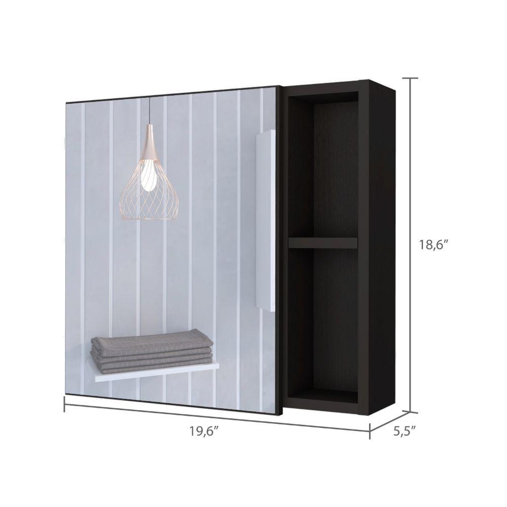 DEPOT E-SHOP Kazan Medicine Cabinet, Mirror, One-Door Cabinet, Two External Shelves, Three Internal Shelves-Black, For Living Room. Picture 3