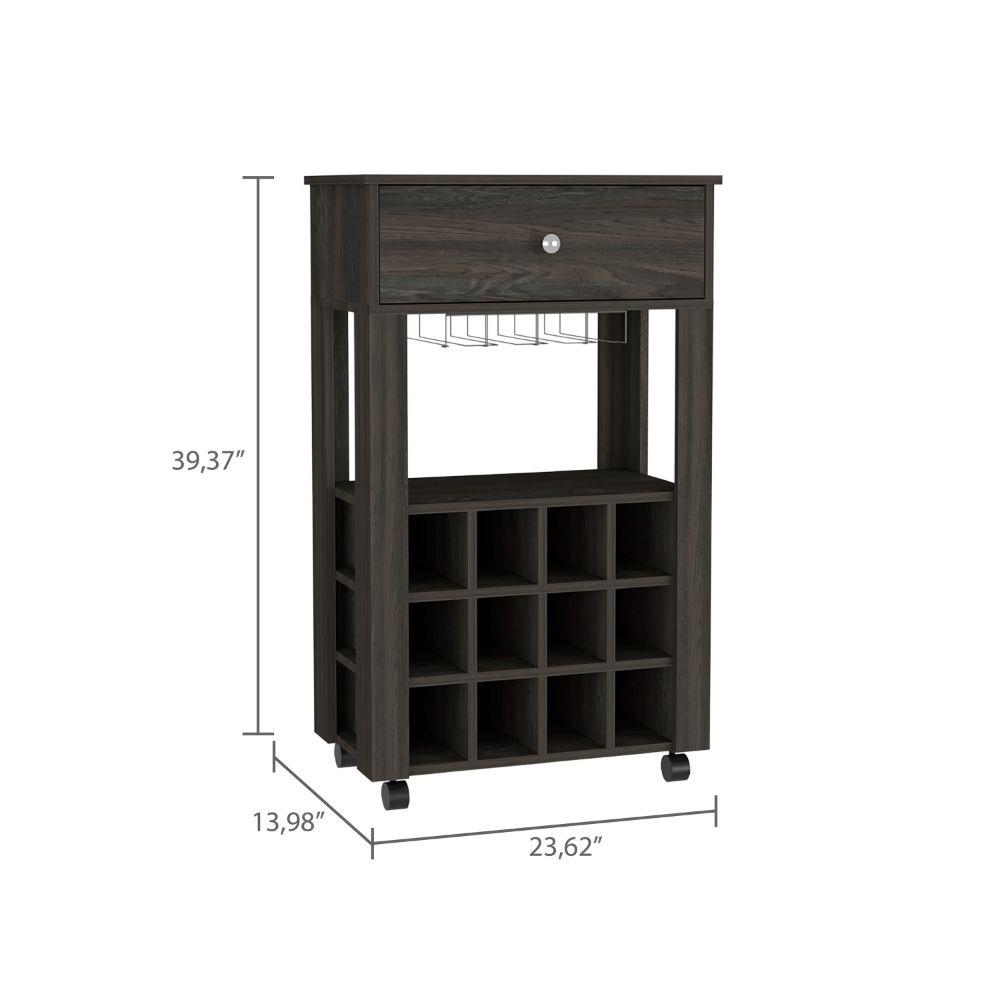 DEPOT E-SHOP Margh Bar Cart, Twelve Wine Cubbies, Four Legs, One Open Shelf, Countertop-Espresso, For Kitchen. Picture 5
