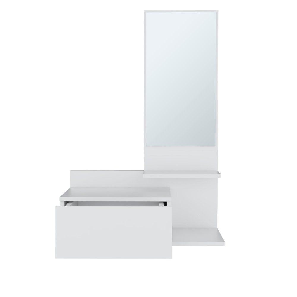 Sitka Floating Hallway Cabinet, 1 Drawer, 3 Shelves, 1 Mirror, White. Picture 2