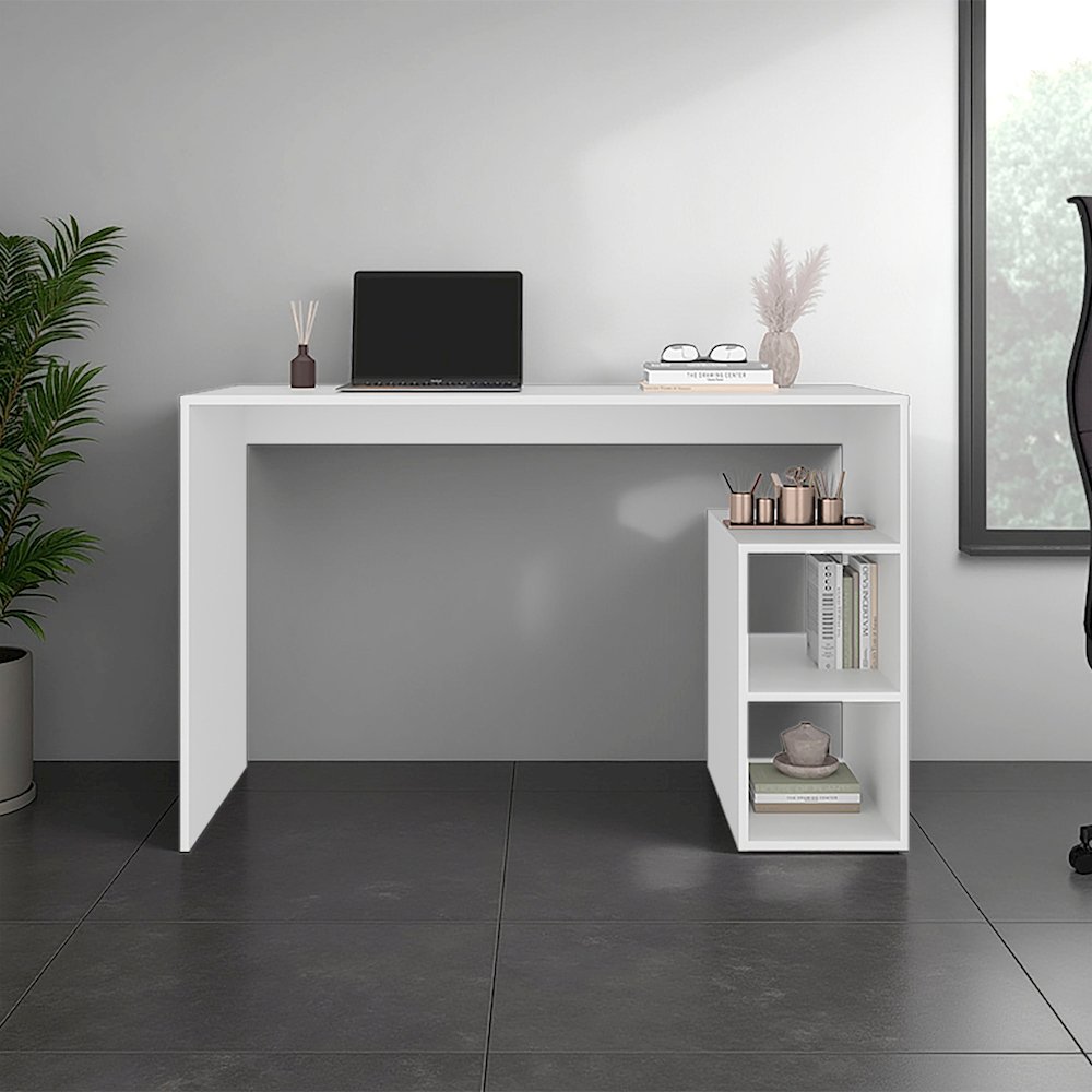 Benson Desk, 3 Shelves, White. Picture 1