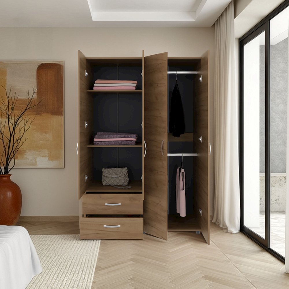Rye Armoire, 4 Doors, 2 Drawers, 3 Shelves, Natural Oak. Picture 6