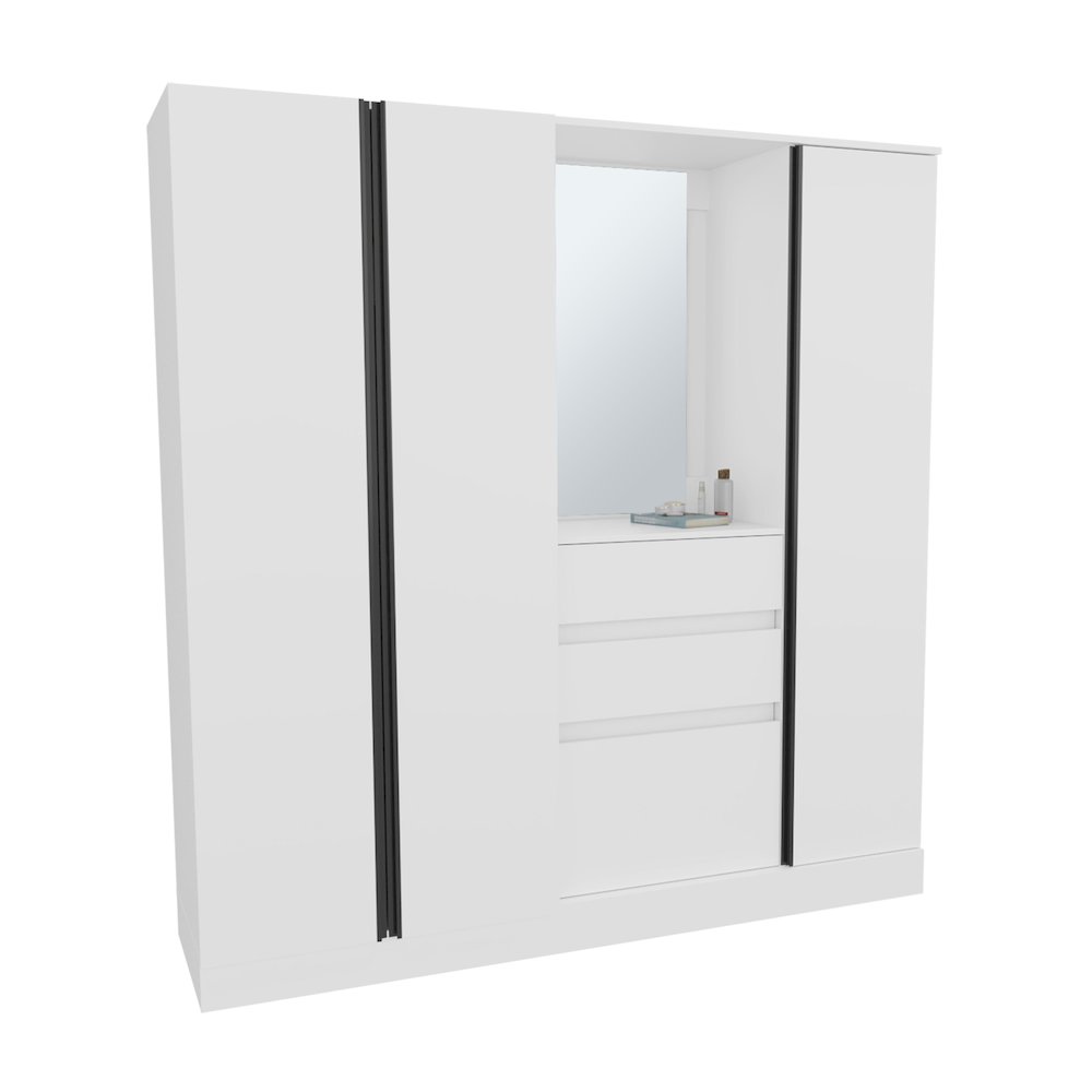 Deseret Armoire, 4 Doors, 2 Drawers, 5 Shelves, 1 Mirror, White. Picture 7