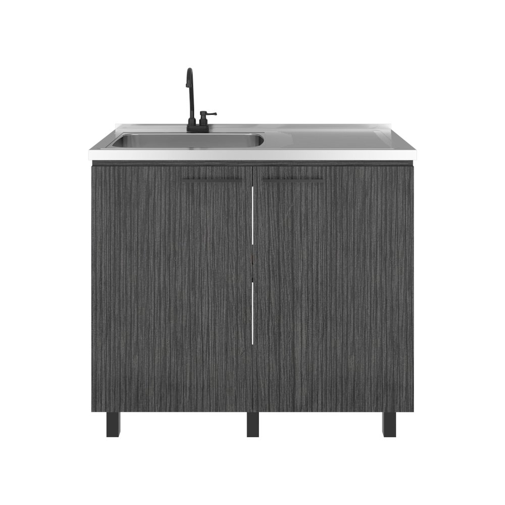 Utility Base Cabinet, Stainless Steel Countertop, 2-Door, Smokey Oak. Picture 3