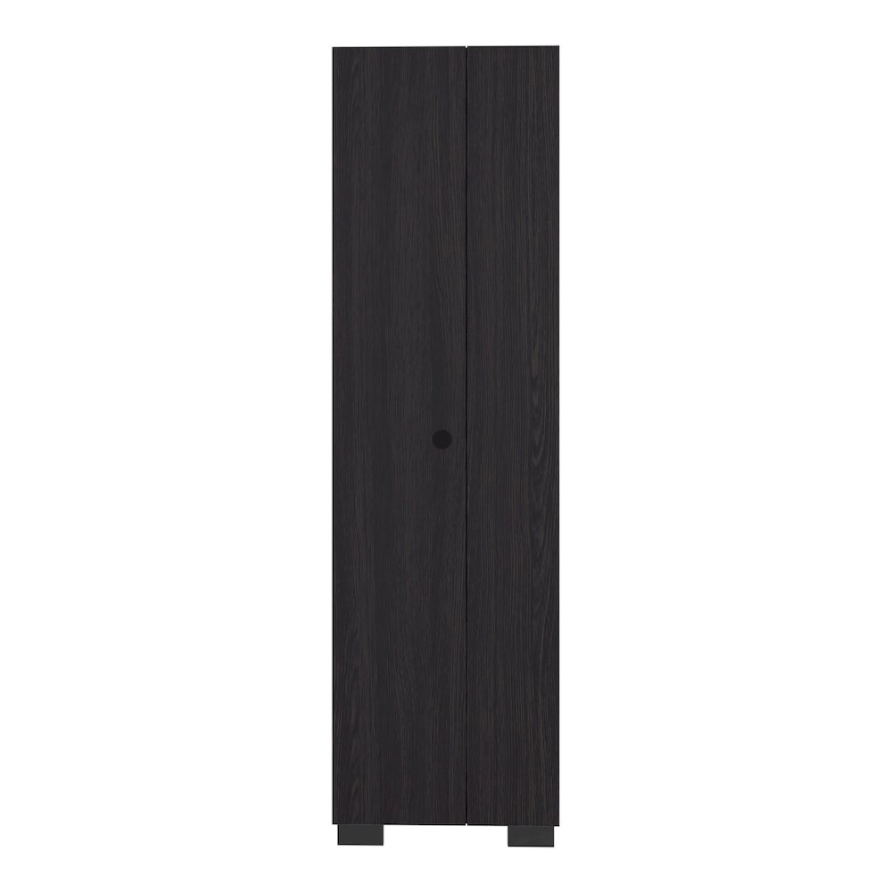 Broom Cabinet Double-Door Design with Inner Shelves, Side Hangers, Black Wengue. Picture 3
