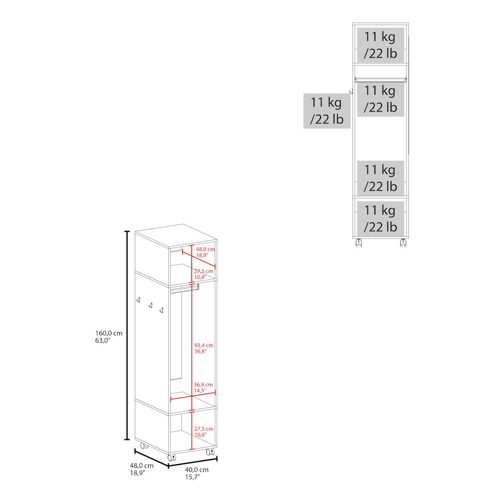 Cordova Armoire with 3 Shelves, 1 Mirror, and 4 Wheels, Black. Picture 3