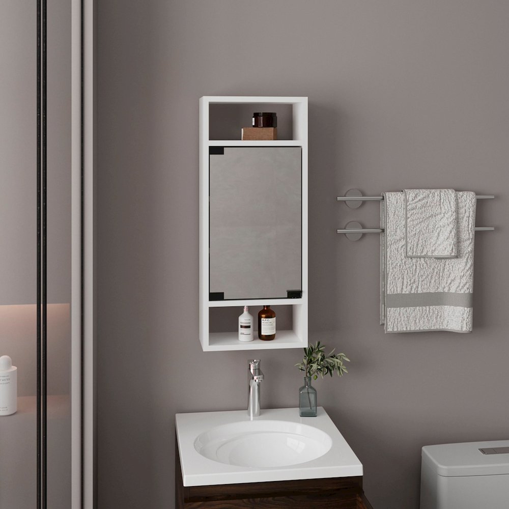 Sayre Medicine Cabinet, 1 Door, 5 Shelves, 1 Mirror, White. Picture 7