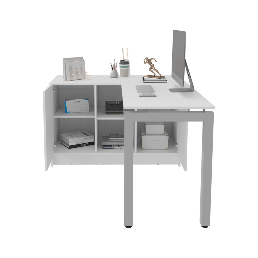 Afton Desk, 2 Doors, 4 Shelves, 2 Legs, White. Picture 3
