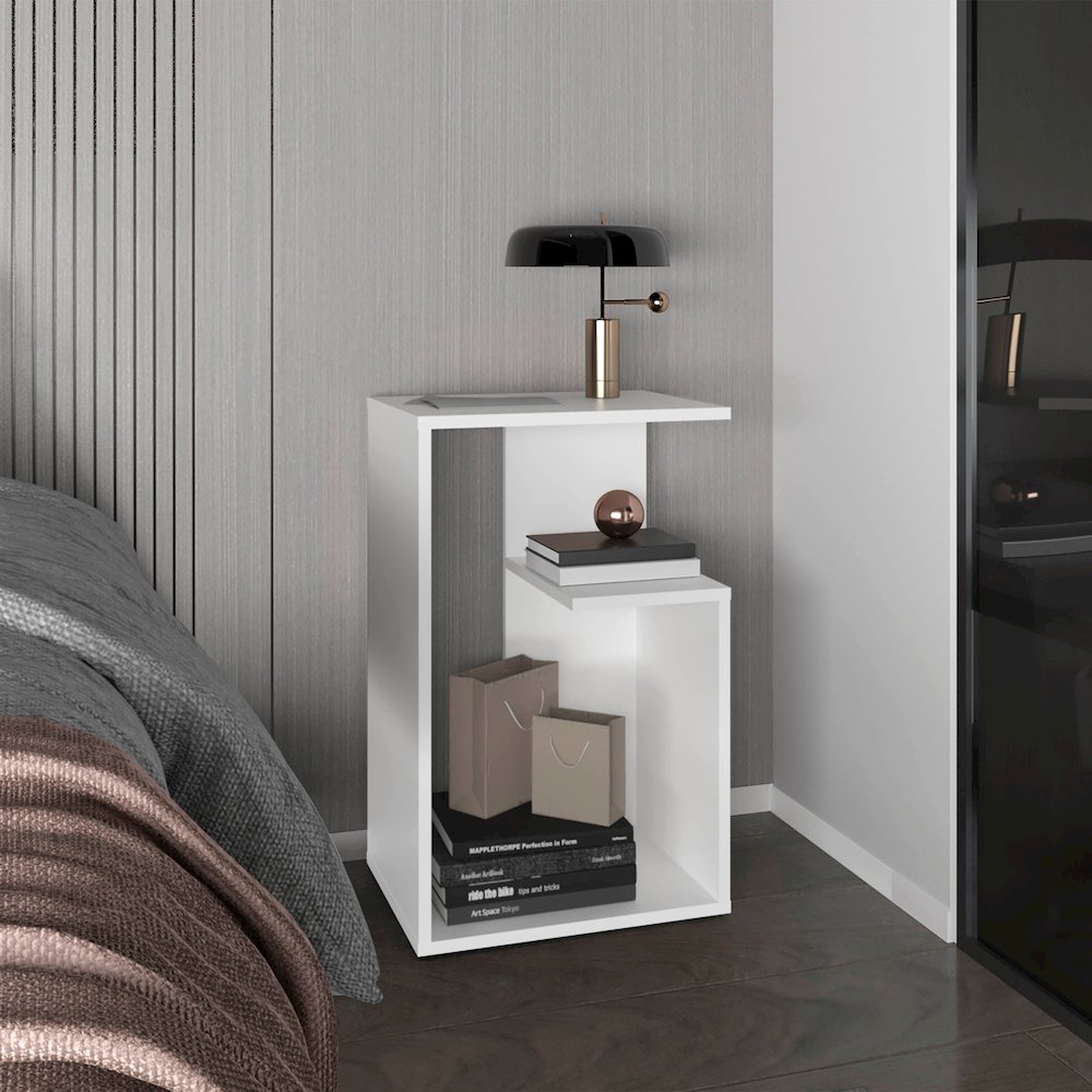 Stebbins Side Table, 2 Shelves, White. Picture 6