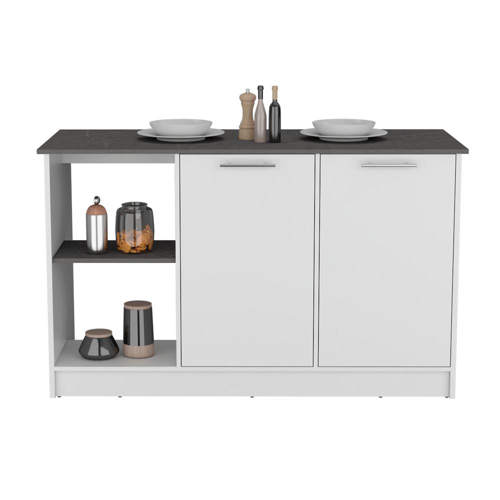 Kitchen Island with Large Countertop, Shelves and Double Door Cabinet. Picture 2