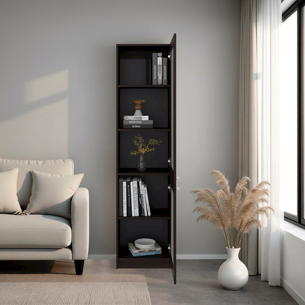 Tall Bookcase 71" H with 2 Fluted Panel Doors, Five Interior Shelves. Picture 2