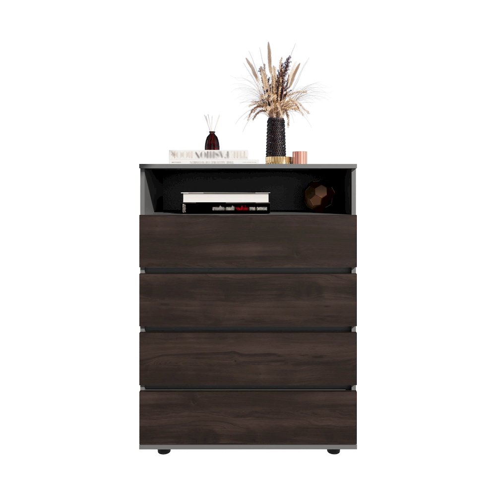 Trevose Dresser, 4 Drawers, 1 Shelf, Matt Gray / Dark Oak. Picture 2