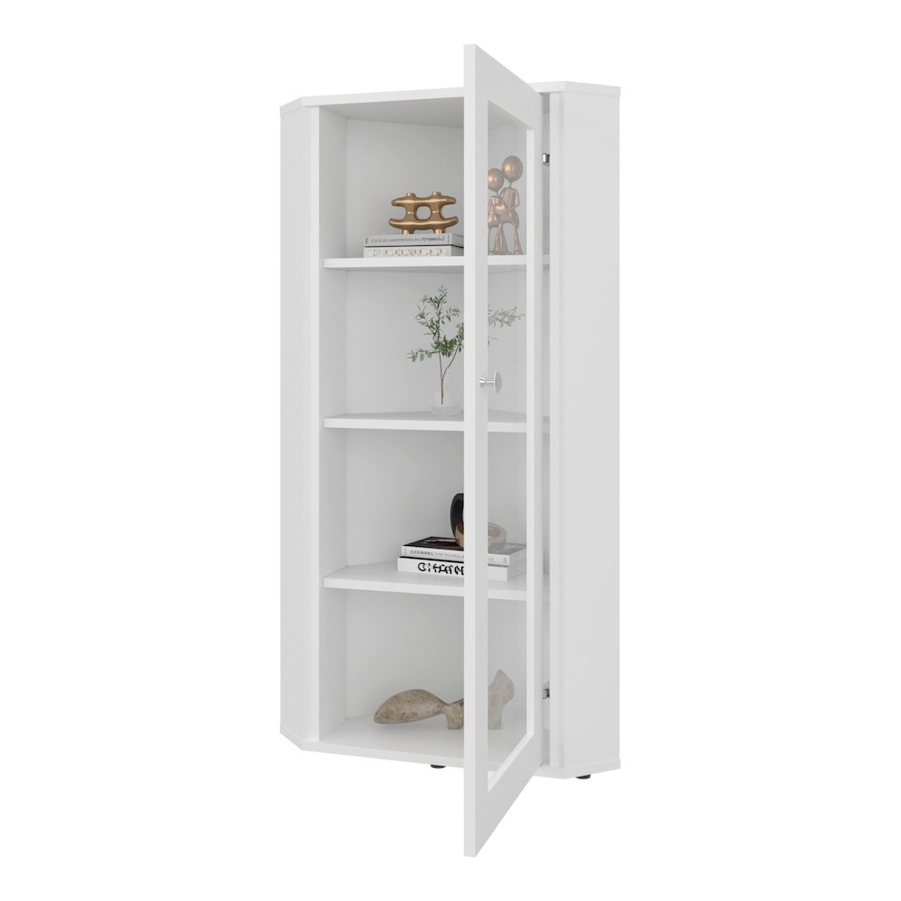 Ruffin Display Cabinet, 1 Door, 4 Shelves, White. Picture 4