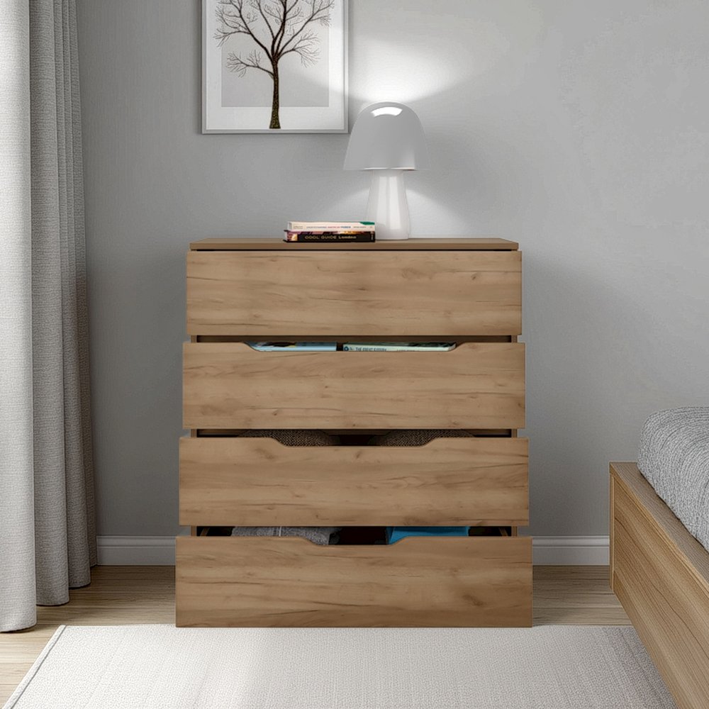 Aralia Drawer Dresser, Four Drawers, Superior Top, Natural Oak. Picture 2