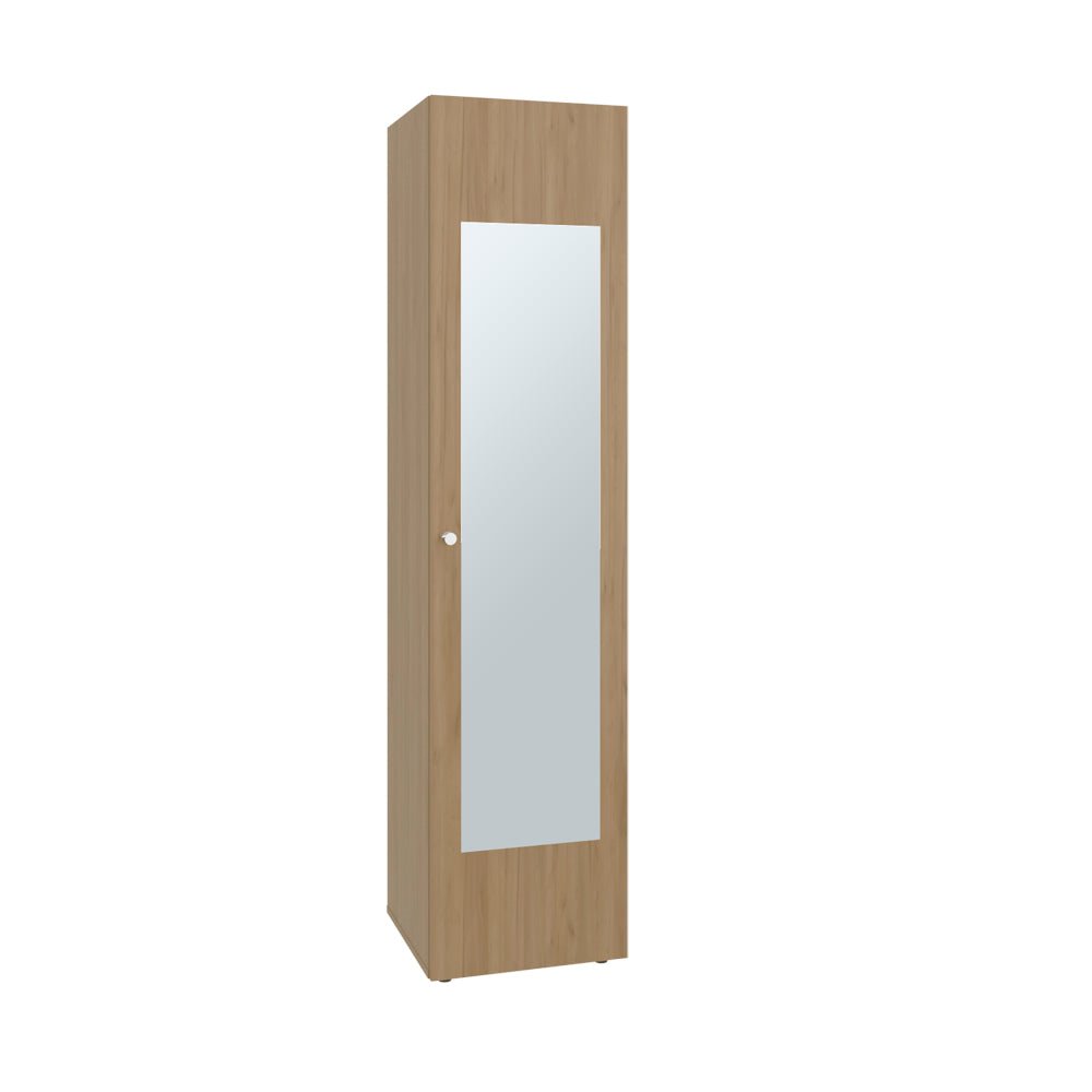 1 Door Wardrobe 67" H with Mirror and Vertical Storage Design, Natural Oak. Picture 7